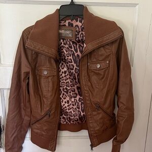 Ci Sono Brown Bomber Jacket with Leopard Lining